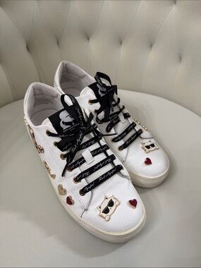 Karl Lagerfeld White Sneakers with Black Ribbon Laces and Heart Studs